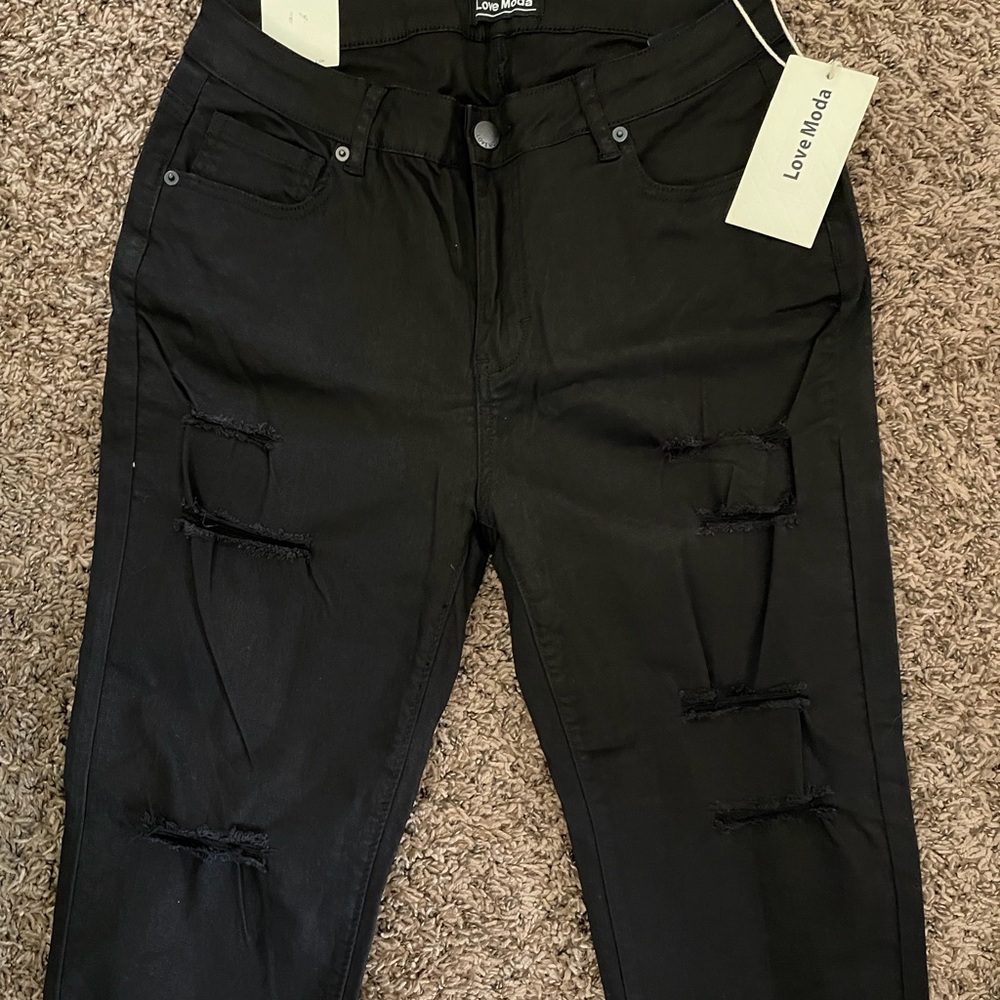 Love Moda Mid Rise Skinny Size 14 distressed jean black color NWT
